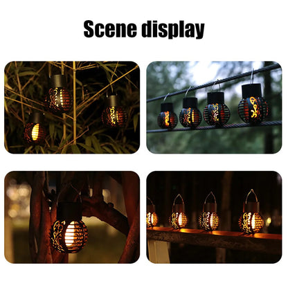 6LED Solar Flame Light Outdoor Garden Lanterns - Waterproof Hanging Flickering Flame Lamp for Patio Decor