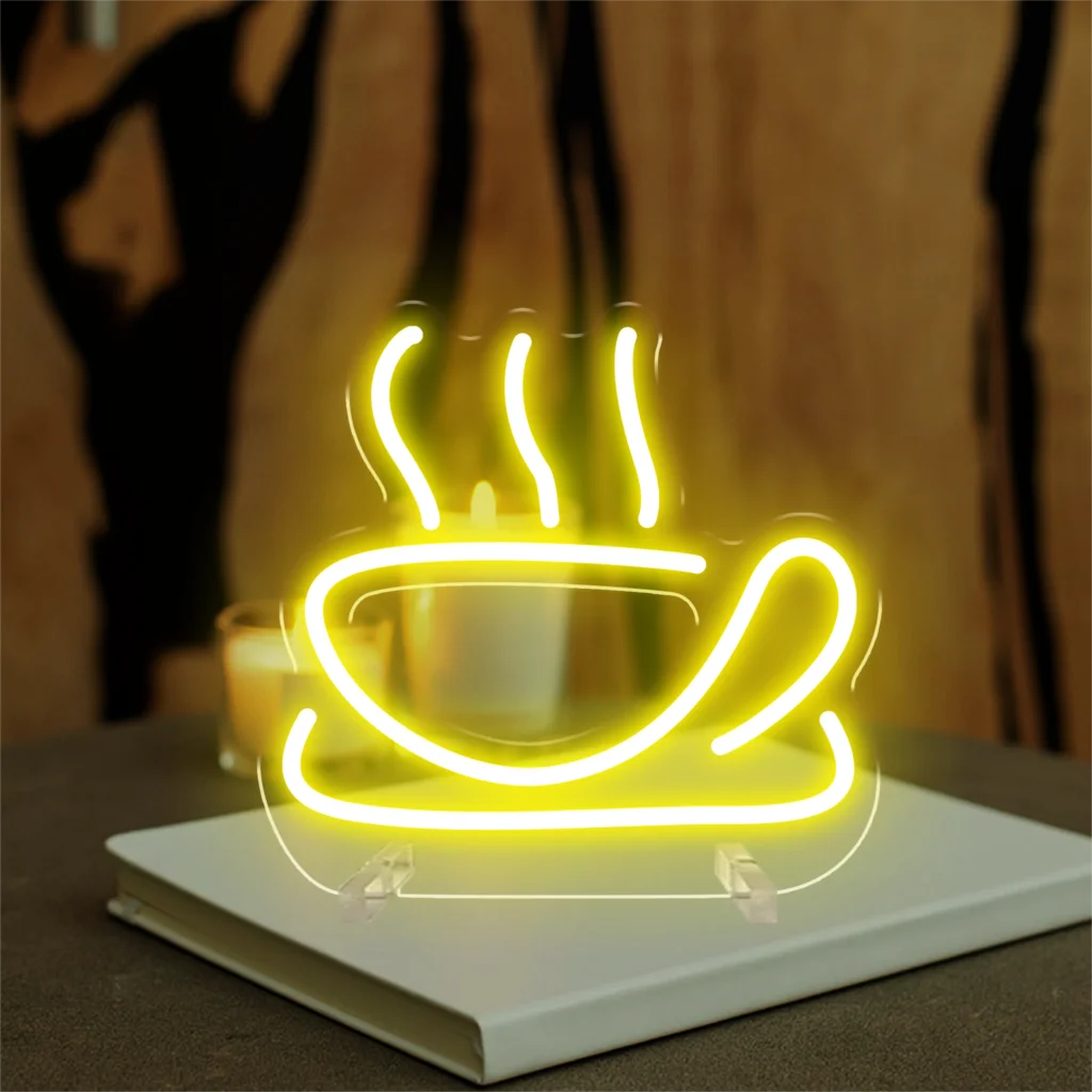 Coffee Neon Light - LED Neon Sign for Coffee Shop, Art Room Decor, and Party Table Lamp