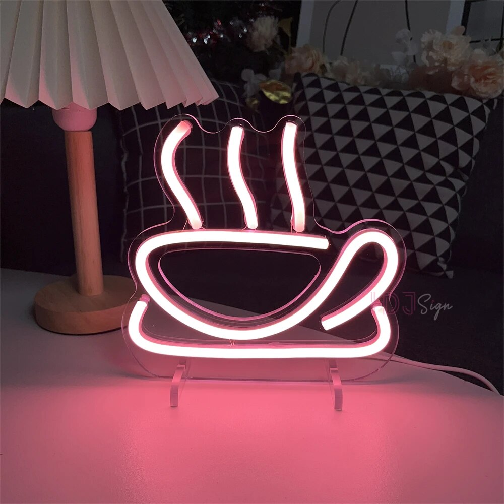 Coffee Neon Light - LED Neon Sign for Coffee Shop, Art Room Decor, and Party Table Lamp