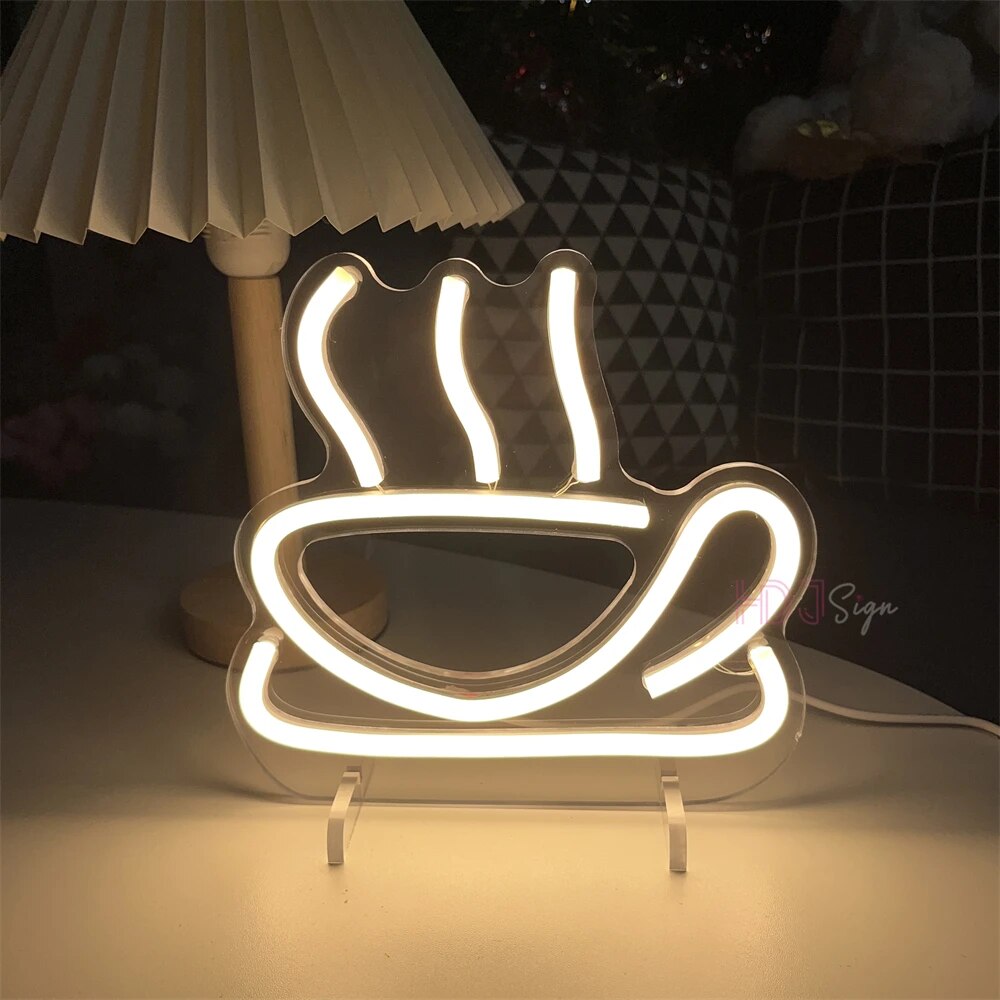 Coffee Neon Light - LED Neon Sign for Coffee Shop, Art Room Decor, and Party Table Lamp