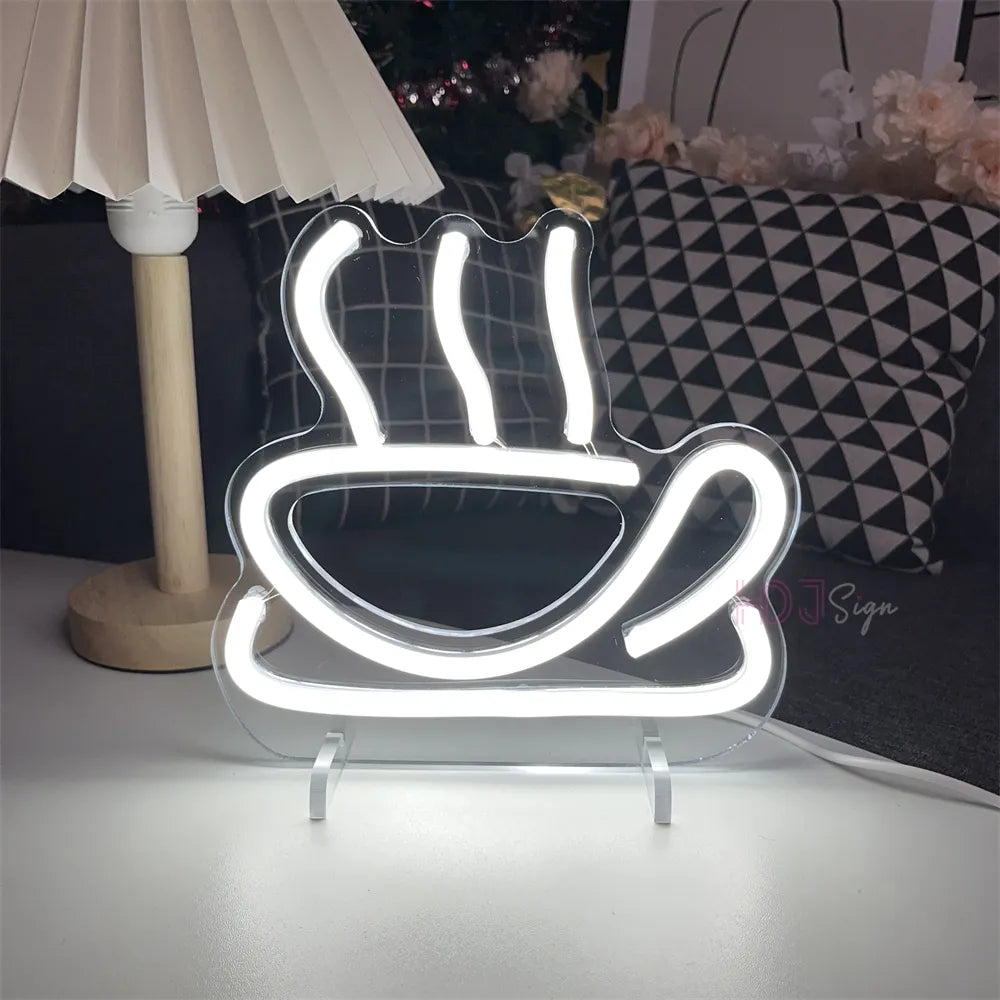 Coffee Neon Light - LED Neon Sign for Coffee Shop, Art Room Decor, and Party Table Lamp