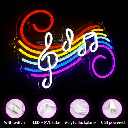 Colorful Musical Notes LED Neon Sign - Decorative Wall Light for Indoor and Bar Atmosphere