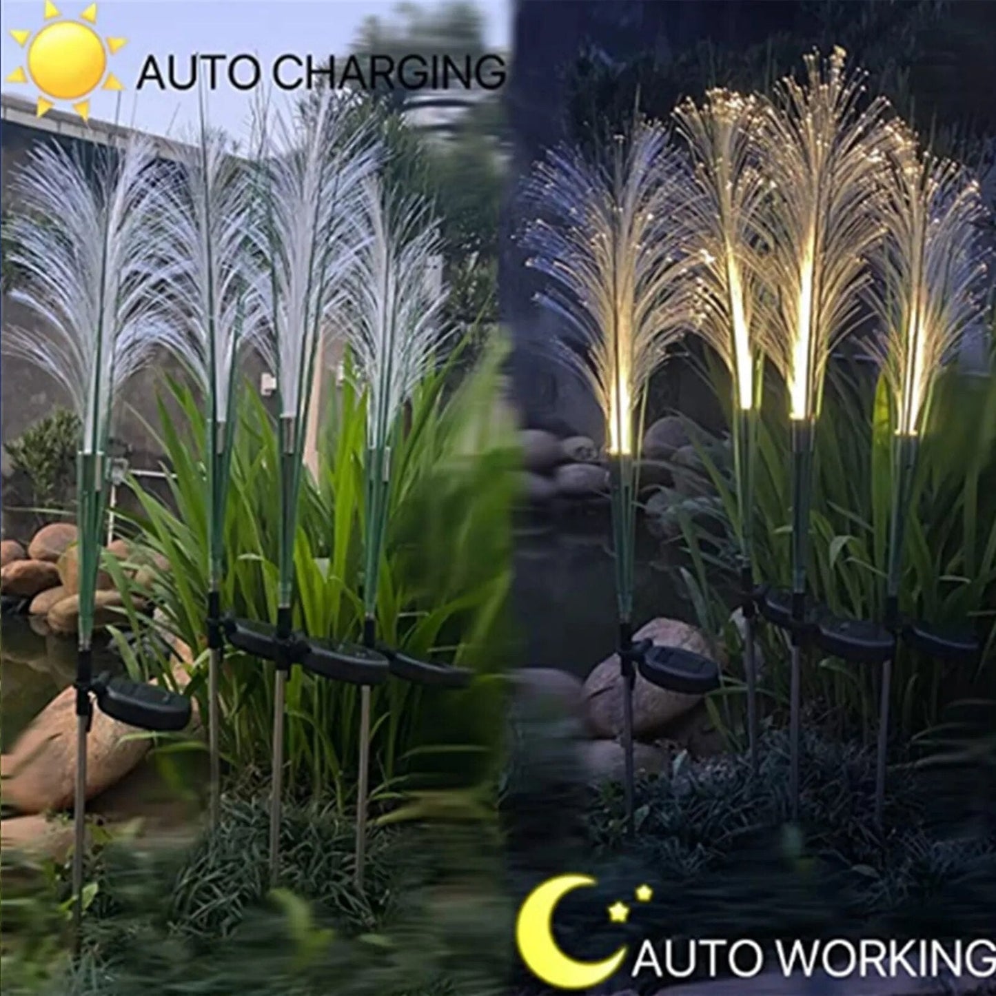 Garden Solar Reed Lights - Outdoor Fiber Light Waterproof Garden Lamp for Home Patio Decoration