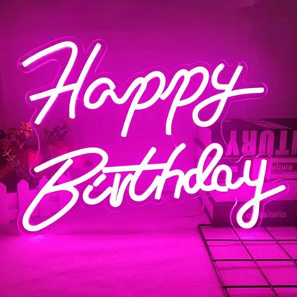 Happy Birthday Neon Sign - Decorative Warm White LED Light for Party Decorations