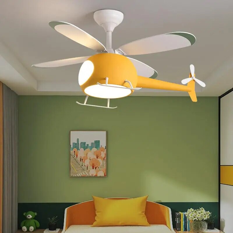 Helicopter Lamp Chandelier - LED Children's Bedroom Ceiling Fan Light