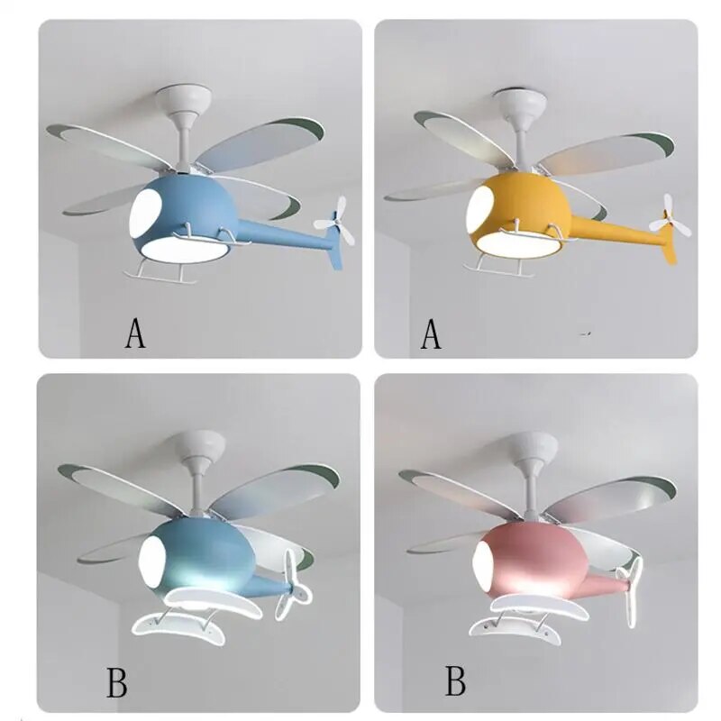 Helicopter Lamp Chandelier - LED Children's Bedroom Ceiling Fan Light