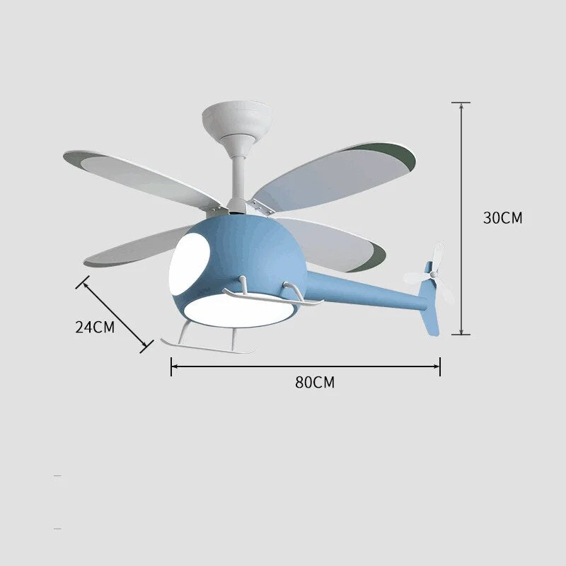 Helicopter Lamp Chandelier - LED Children's Bedroom Ceiling Fan Light