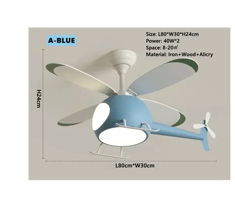 Helicopter Lamp Chandelier - LED Children's Bedroom Ceiling Fan Light