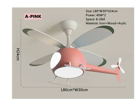 Helicopter Lamp Chandelier - LED Children's Bedroom Ceiling Fan Light