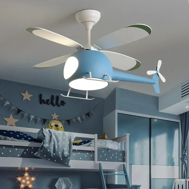 Helicopter Lamp Chandelier - LED Children's Bedroom Ceiling Fan Light