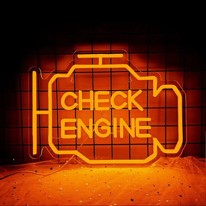 LED Solar Light "Check Engine" Neon Sign - Auto Room Garage Car Repair Shop Home USB Switch Bar Atmosphere Studio Wall Decor Gift Lamp