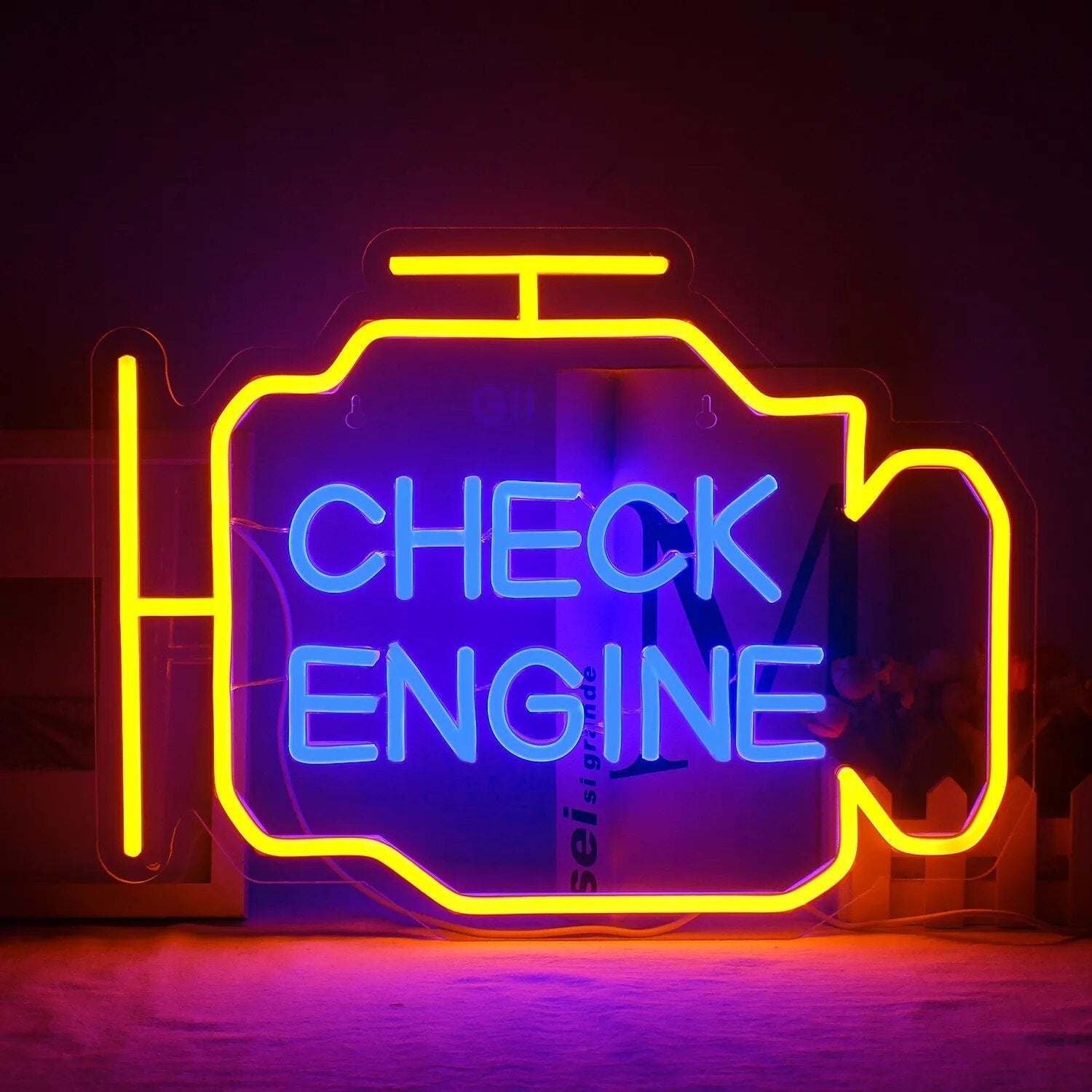 LED Solar Light "Check Engine" Neon Sign - Auto Room Garage Car Repair Shop Home USB Switch Bar Atmosphere Studio Wall Decor Gift Lamp