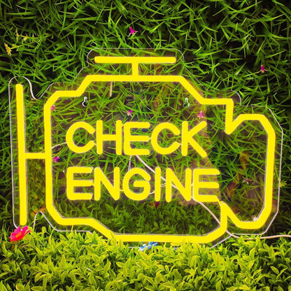 LED Solar Light "Check Engine" Neon Sign - Auto Room Garage Car Repair Shop Home USB Switch Bar Atmosphere Studio Wall Decor Gift Lamp