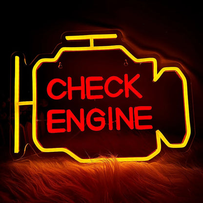 LED Solar Light "Check Engine" Neon Sign - Auto Room Garage Car Repair Shop Home USB Switch Bar Atmosphere Studio Wall Decor Gift Lamp