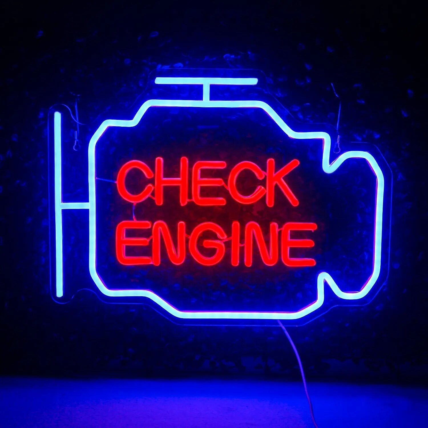 LED Solar Light "Check Engine" Neon Sign - Auto Room Garage Car Repair Shop Home USB Switch Bar Atmosphere Studio Wall Decor Gift Lamp