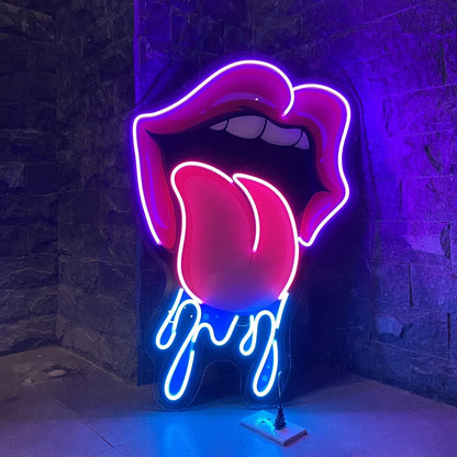 Lips With Tongue Neon Sign - Rock and Roll LED Light for Trendy Bedroom Decor