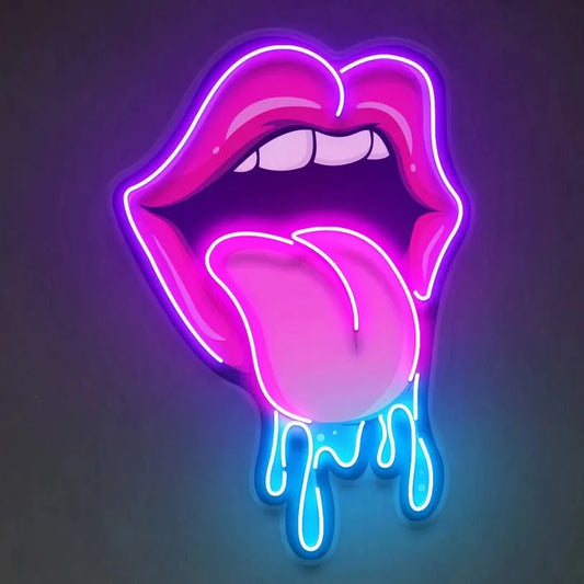 Lips With Tongue Neon Sign - Rock and Roll LED Light for Trendy Bedroom Decor