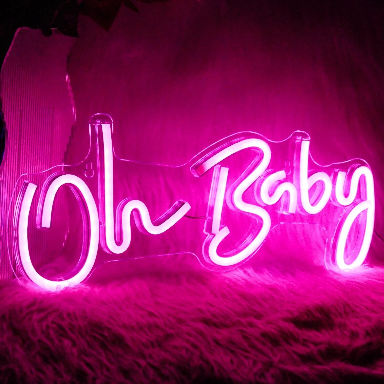 Neon Sign "Oh Baby" - LED Transparent Wall Decor for Wedding, Birthday, and Home Aesthetics