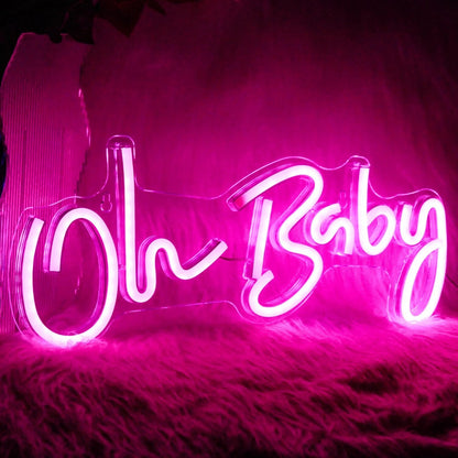 Neon Sign "Oh Baby" - LED Transparent Wall Decor for Wedding, Birthday, and Home Aesthetics