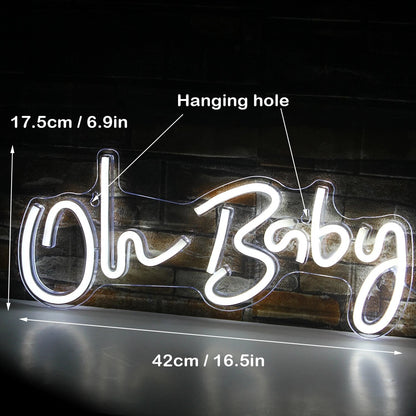 Neon Sign "Oh Baby" - LED Transparent Wall Decor for Wedding, Birthday, and Home Aesthetics