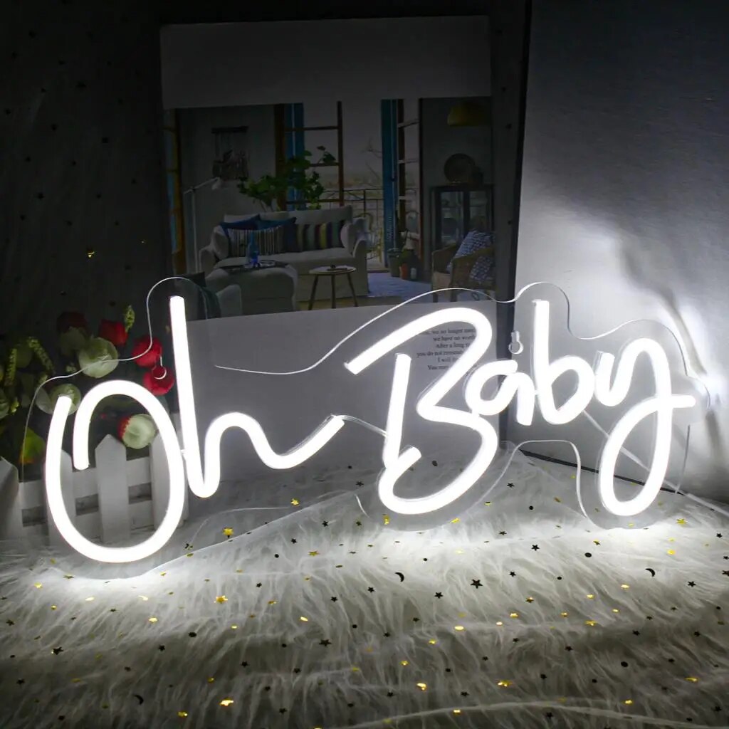 Neon Sign "Oh Baby" - LED Transparent Wall Decor for Wedding, Birthday, and Home Aesthetics