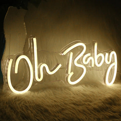 Neon Sign "Oh Baby" - LED Transparent Wall Decor for Wedding, Birthday, and Home Aesthetics