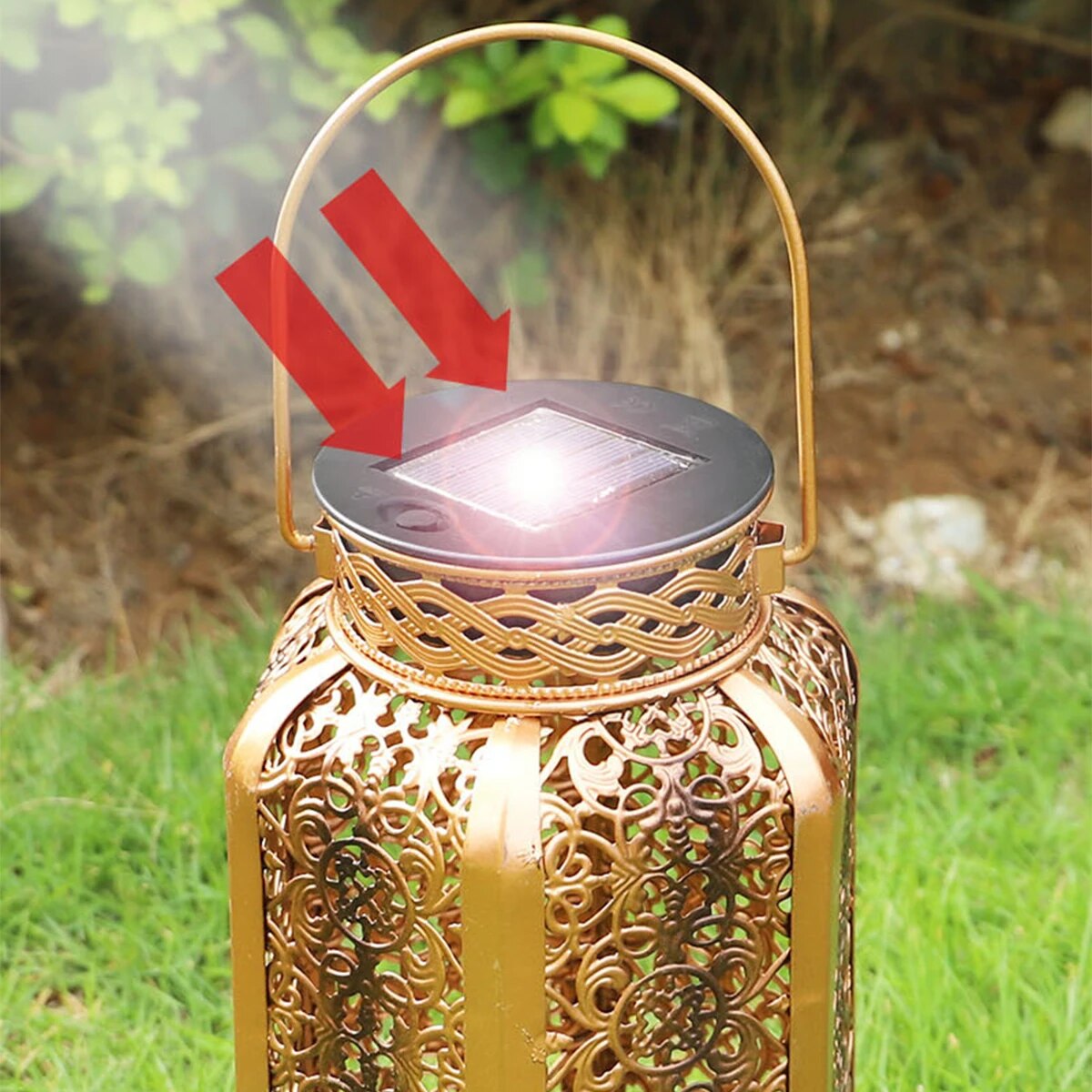 Retro Solar Iron Art Lantern - Decorative Vintage Pathway Lamp for Outdoor Use