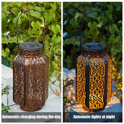Retro Solar Iron Art Lantern - Decorative Vintage Pathway Lamp for Outdoor Use