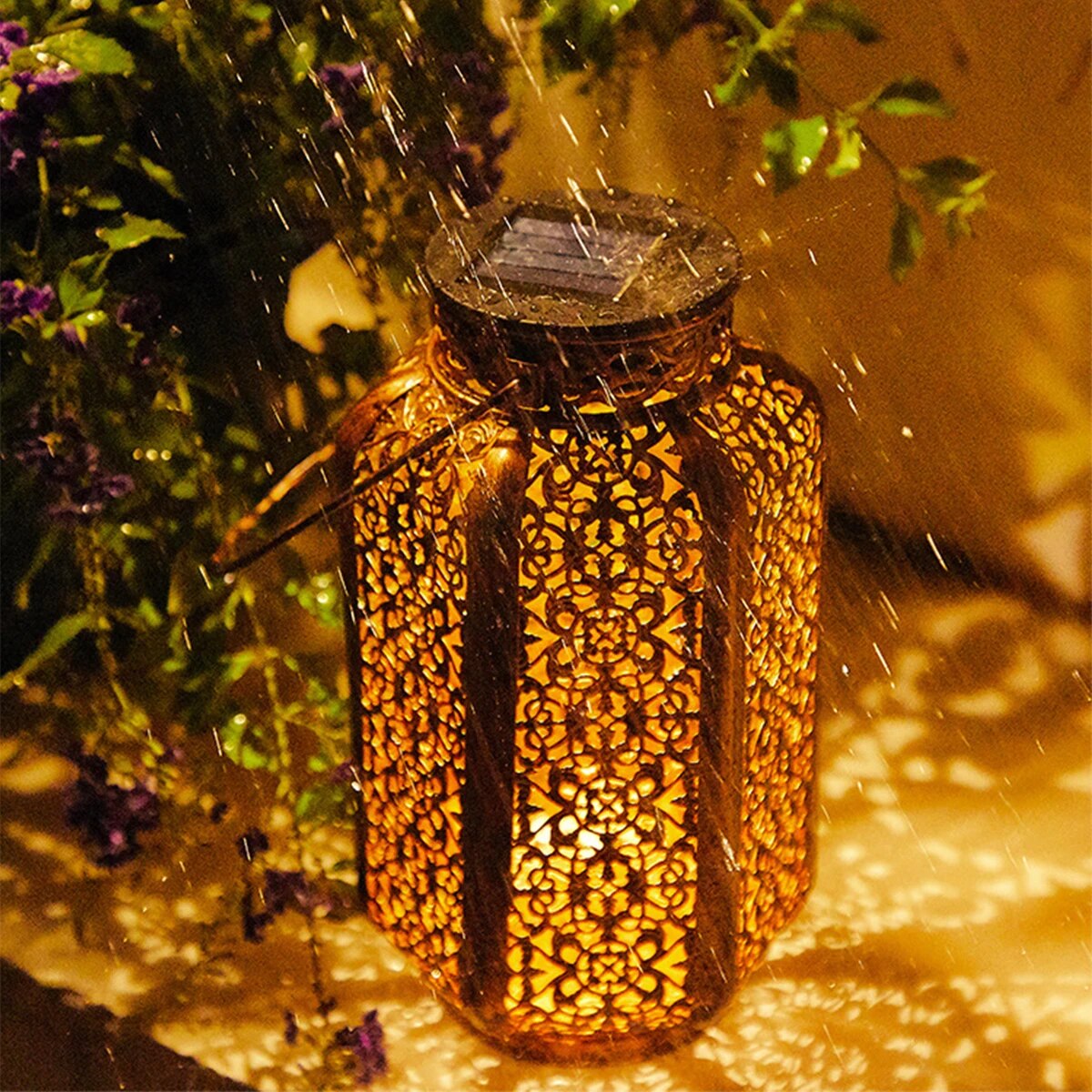 Retro Solar Iron Art Lantern - Decorative Vintage Pathway Lamp for Outdoor Use
