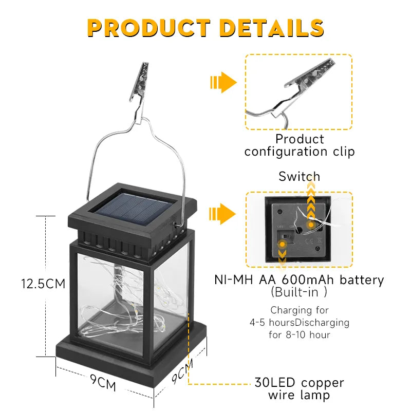 Solar Lantern Light - Portable LED Waterproof Outdoor Garden Hanging Lamp