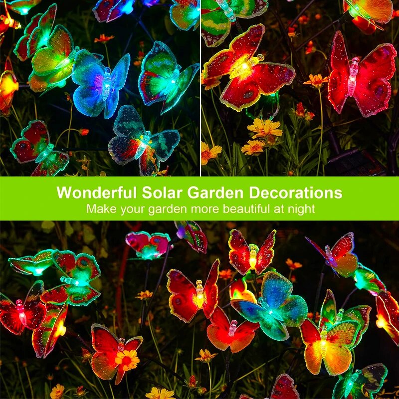 Solar Lights Outdoor Waterproof Garden Decor 6LED Butterfly Pathway Lights For Patio Yard Lawn Decor Lamp